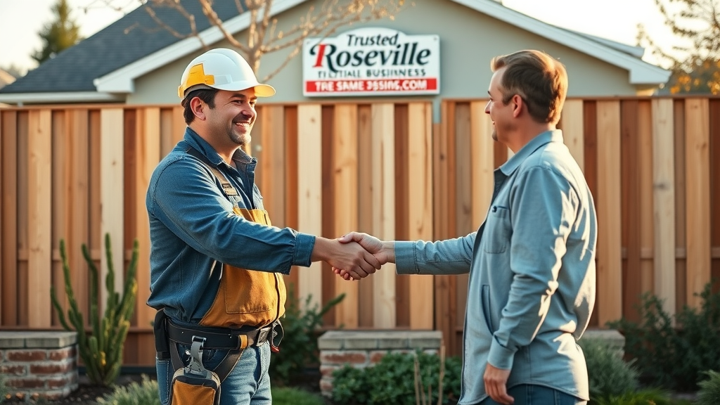 Roseville contractor shaking hands with homeowner after privacy fence installation | privacy fences roseville