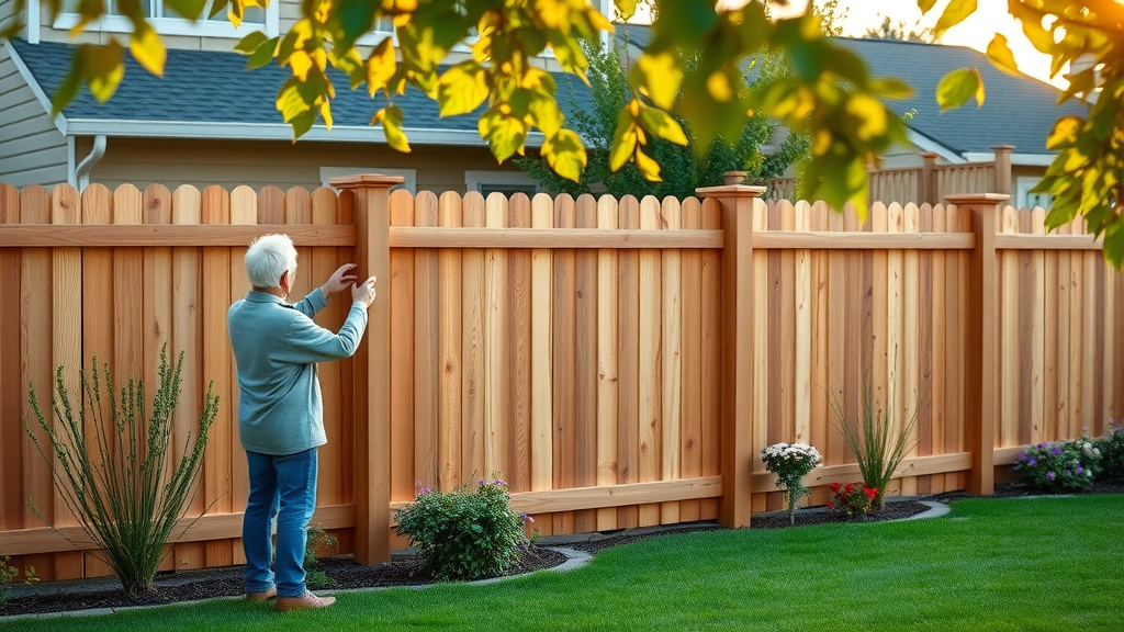 roseville fencing services - new elegant wooden fence in Roseville with homeowners admiring in landscaped yard