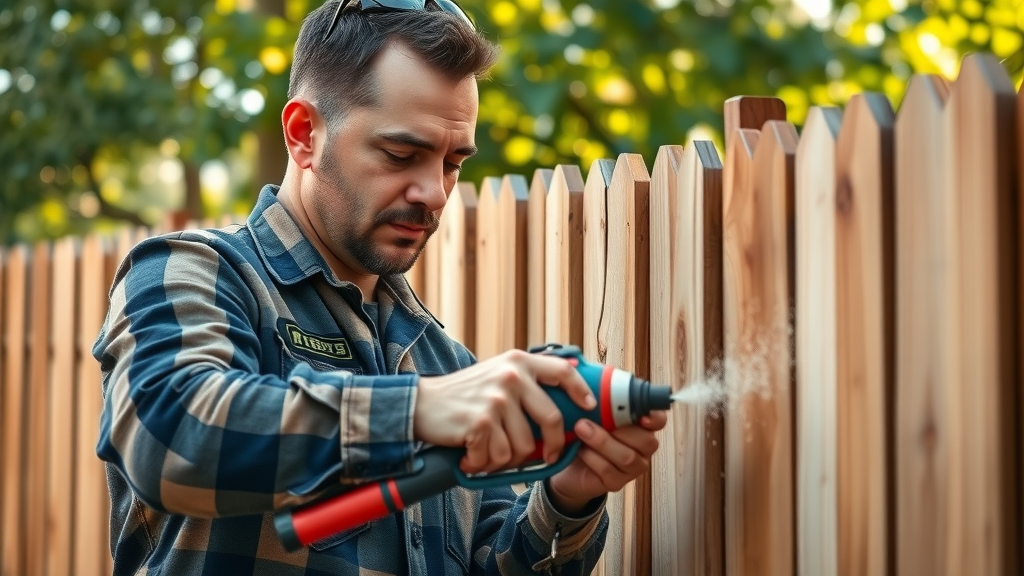 Professional fence contractor inspecting and repairing a wood fence in Sacramento backyard, expert wood fence repair sacramento