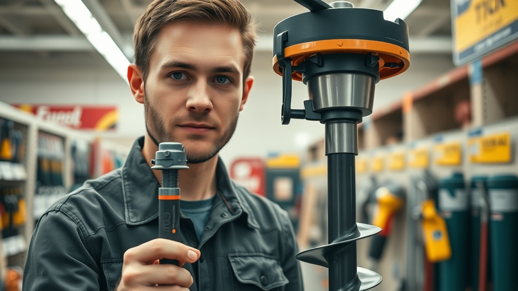 Side-by-side comparison of post hole auger and hole augers for post hole drilling equipment Sacramento in a hardware store showcase