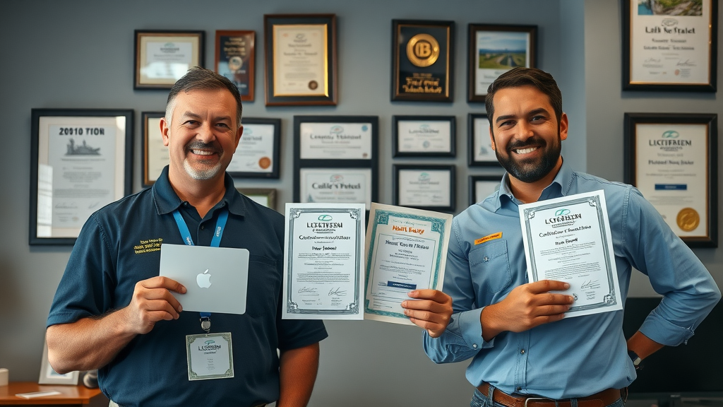 professional Roseville fence contractor team proudly displaying certifications and award plaques for fence installation
