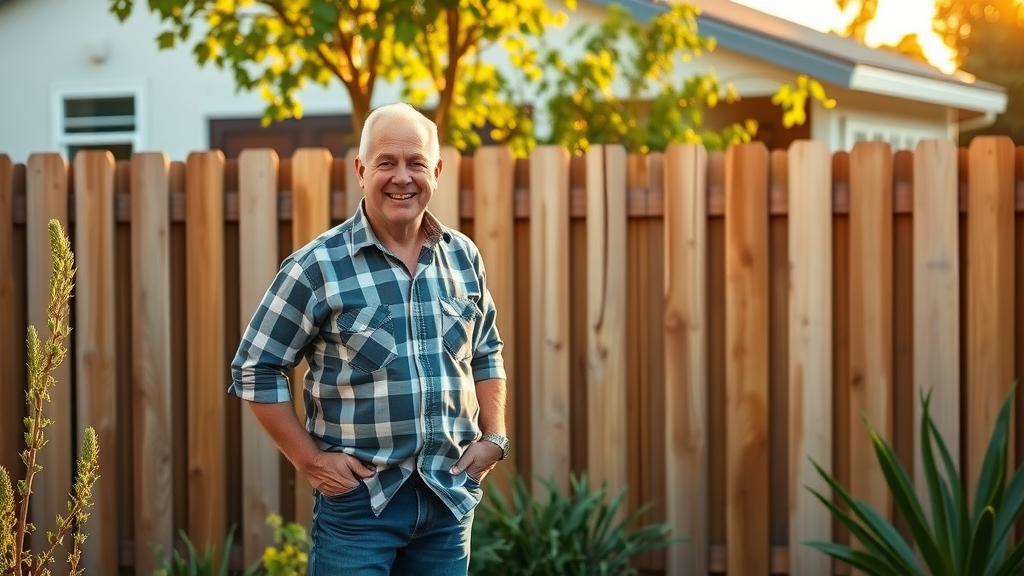 Happy homeowner with new fence residential post hole drilling sacramento