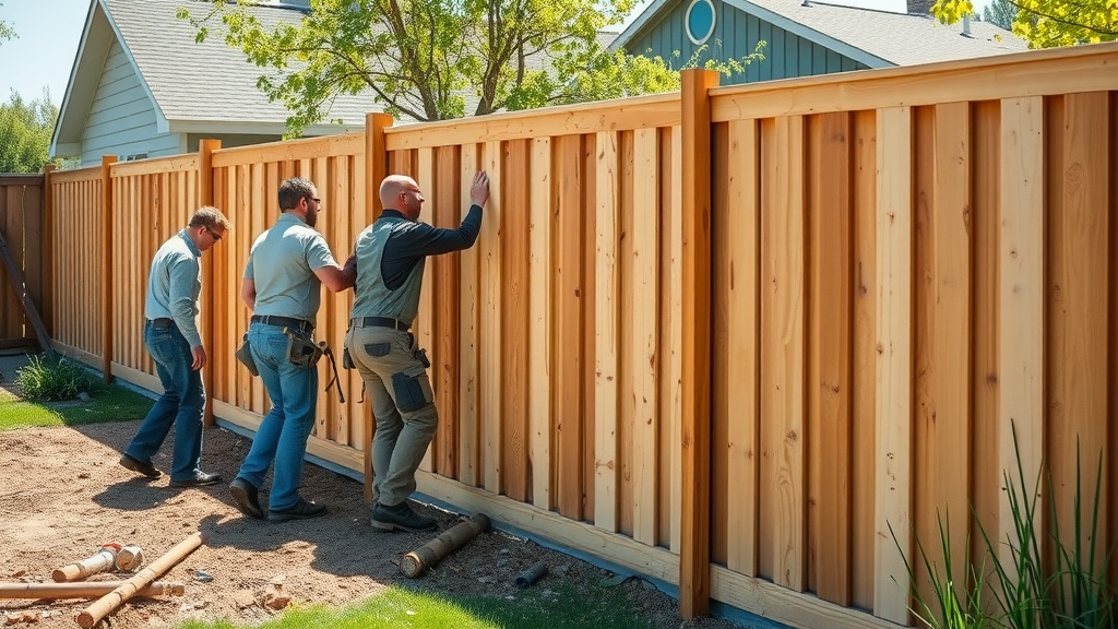 Efficient fence contractor team installing wood fence, fence installation Roseville