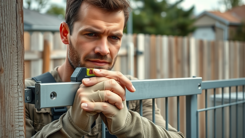fence contractor carefully aligns metal gate for lasting repair in Sacramento