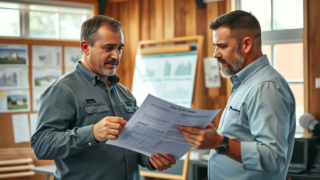 Roseville fence contractor in professional attire reviews detailed free estimate with local customer in office