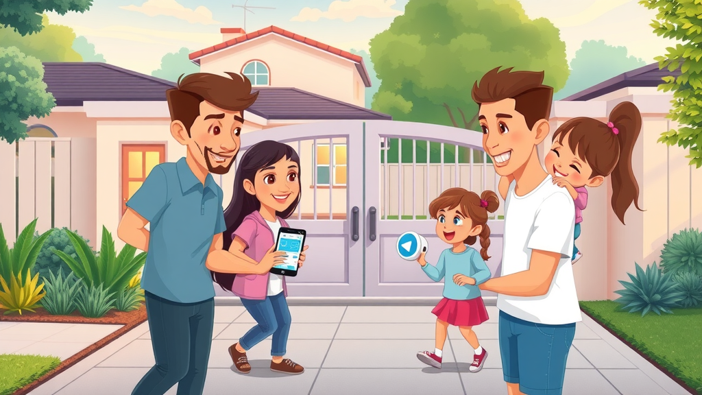 family using smartphone app to control modern automatic driveway gate in vibrant Sacramento setting
