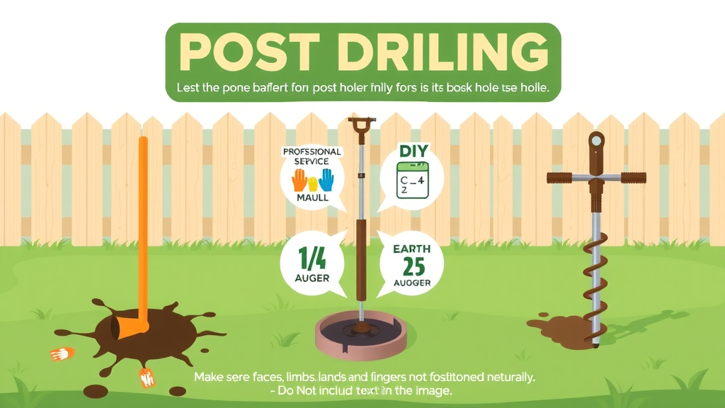 infographic breakdown of costs for landscaping post hole drilling: professional service, DIY manual digger, DIY earth auger, clear visual on hole digger rental and service comparison