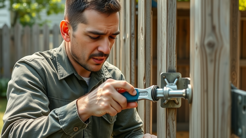 Gate repair service by skilled technician, Sacramento fencing contractor performing maintenance on wood or chain link gate